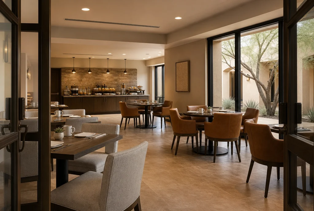 Arizona hotel dining furniture with coordinated seating and tables.