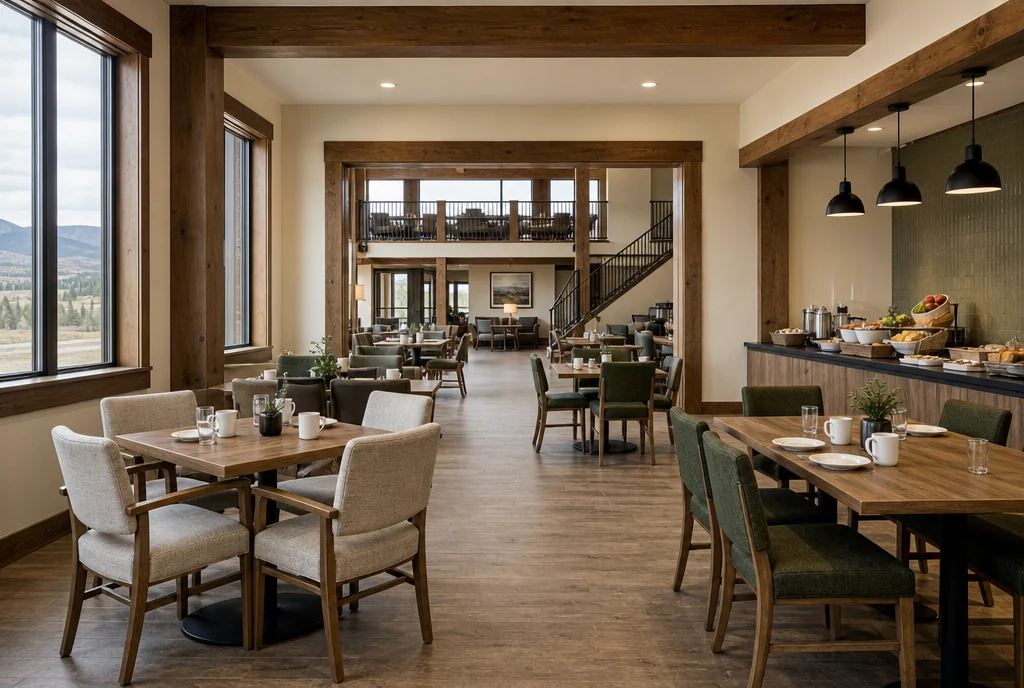 Colorado hotel dining furniture with coordinated seating and tables.
