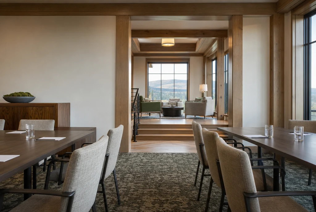 Colorado hotel meeting furniture with coordinated seating and tables.