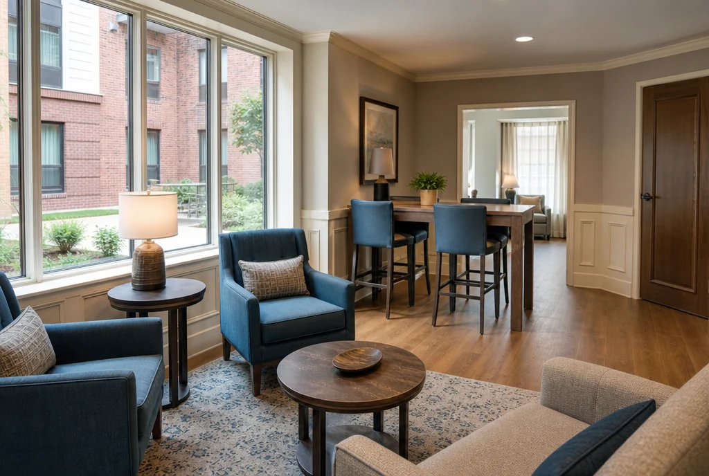 Maryland hotel lounge furniture with coordinated seating and tables.