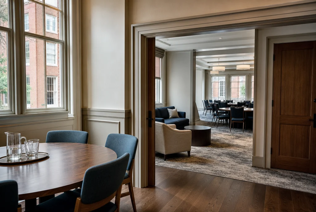 Maryland hotel meeting furniture with coordinated seating and tables.