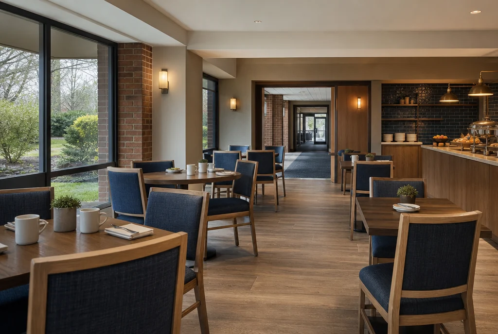 New Jersey hotel dining furniture with coordinated seating and tables.