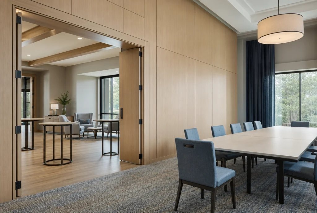 North Carolina hotel meeting furniture with coordinated seating and tables.