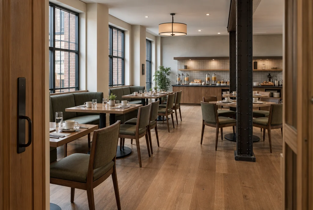 Ohio hotel dining furniture with coordinated seating and tables.