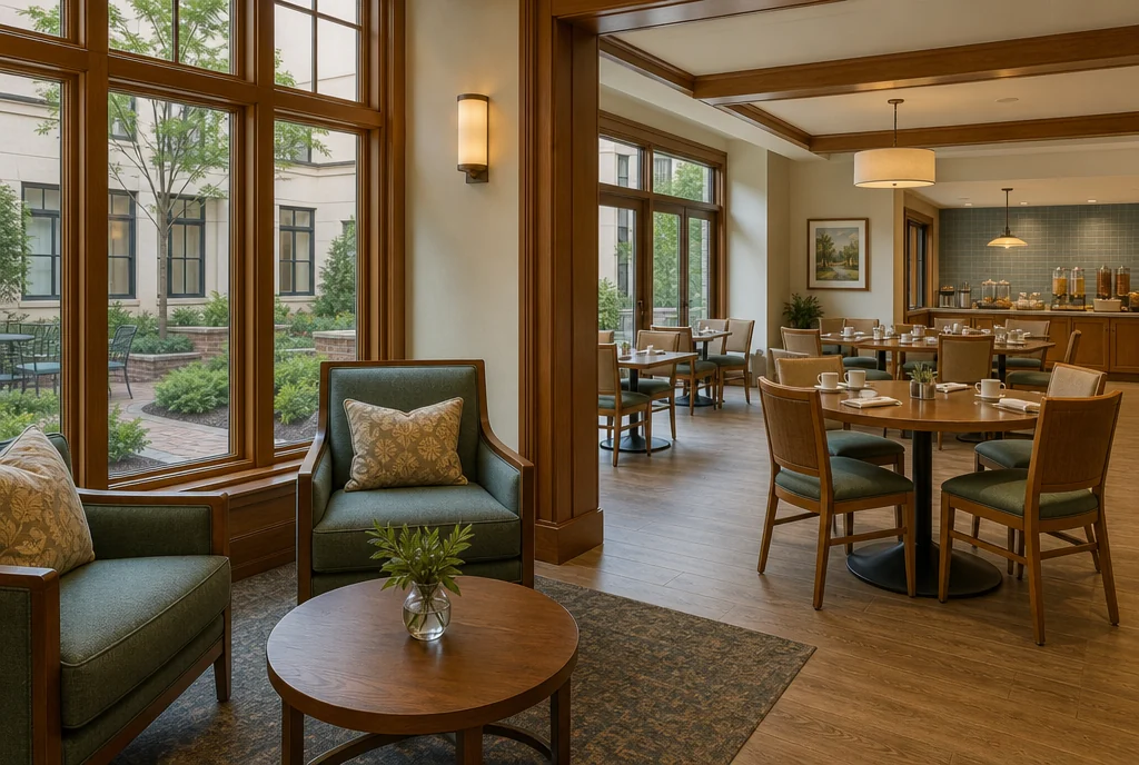 South Carolina hotel dining furniture with coordinated seating and tables.