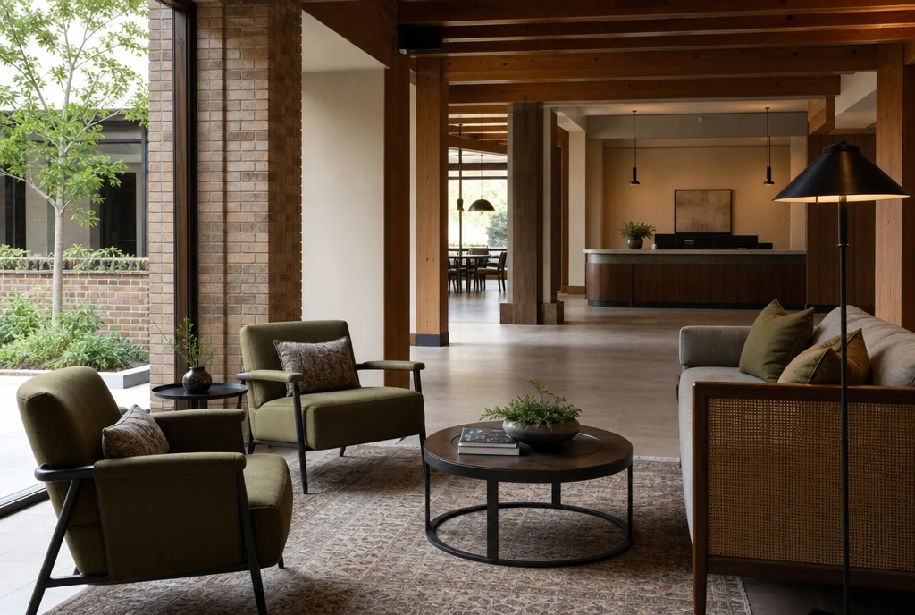 Tennessee hotel lobby furniture with coordinated seating and tables.