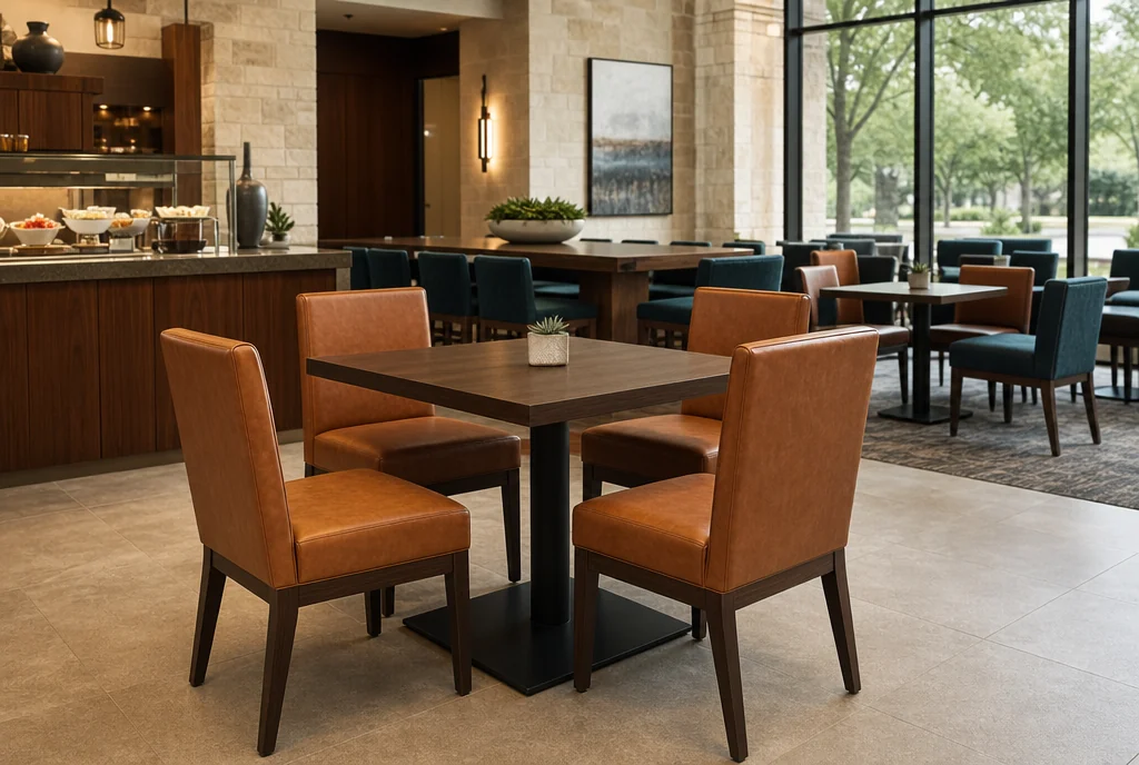 Texas hotel dining furniture with coordinated seating and tables.